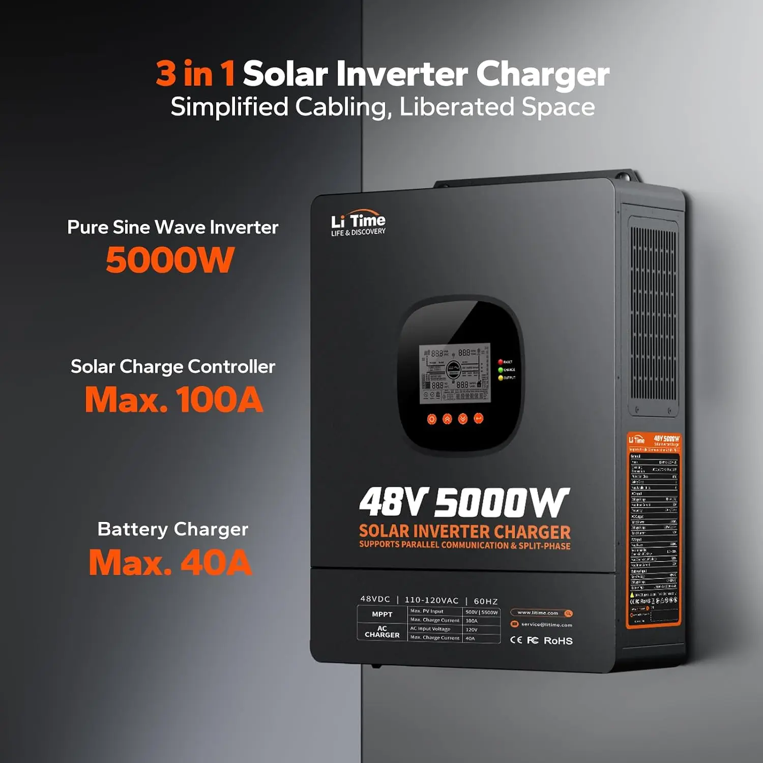 LiTime 5000W Pure Sine Wave In - Parallel Solar Inverter 48V 5000W Mppt 评论和价格